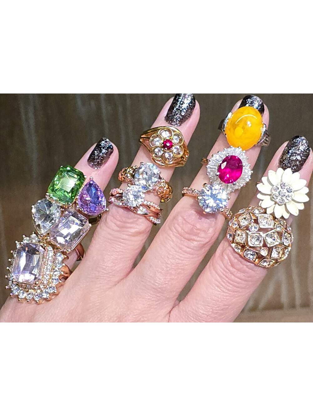 Ring Lot Sz. 5 to 6.5 Cocktail Ruby Waterfall Solitaire Dome